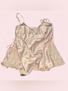 Vintage Silky Satin Lace Babydoll Top in Light Champagne